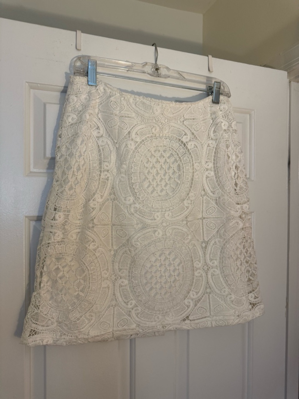 White Crochet Lace A-Line Mini Skirt - size Medium